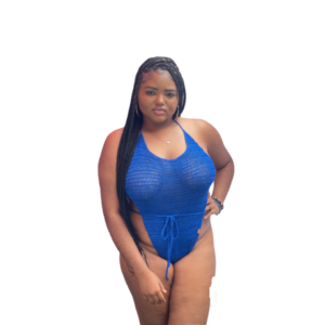 Blue Baywatch swim suit crocheted, made from 100% polyamide yarn.